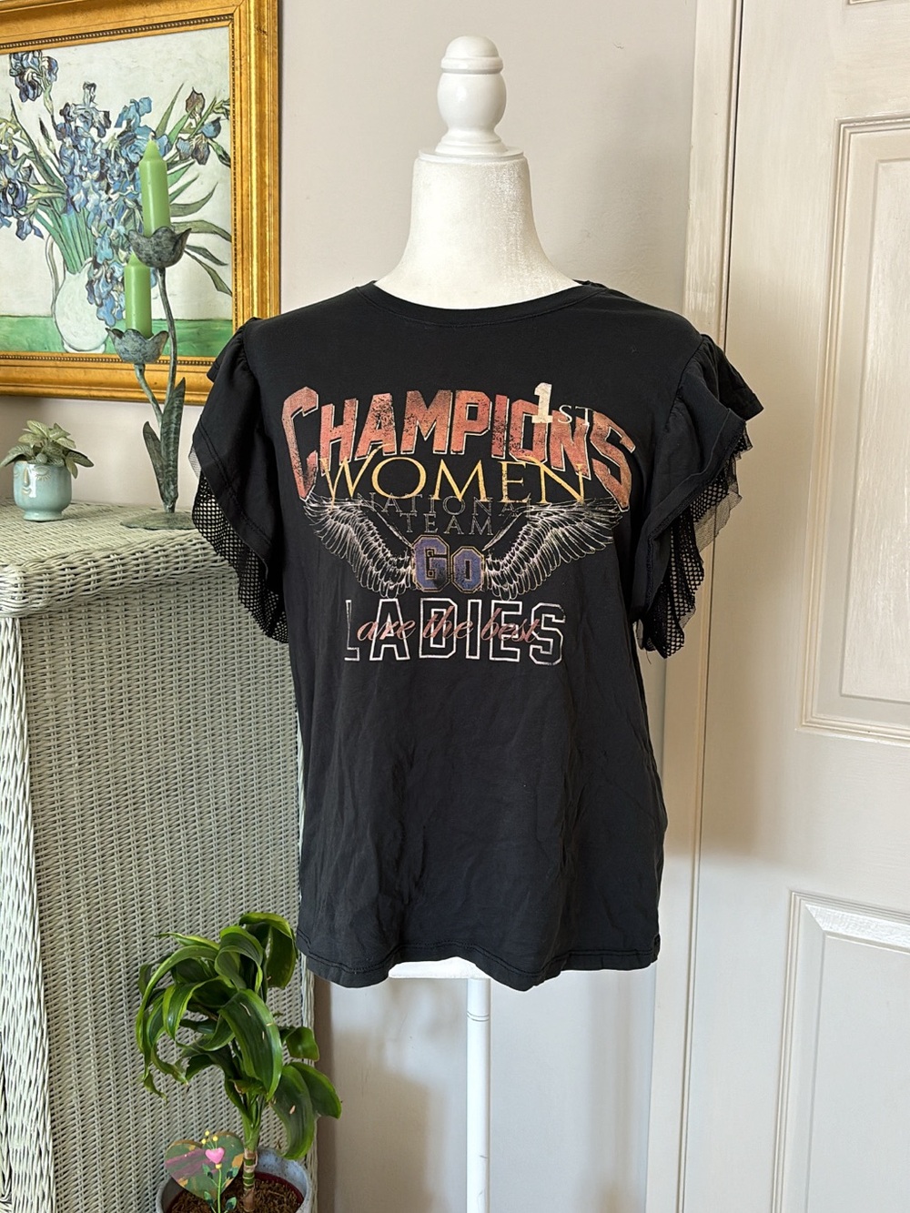 Bershka champion women's team ruffle T-shirt